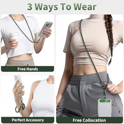 Phone Lanyard, Anti Theft Phone Straps 3-in-1 - Crossbody Strap, Neck Holder & Wrist Lanyard, Detachable Universal Cellphone Strap with 1 Tap, Durable Hook-Green - color: 3 in 1 Strap-green