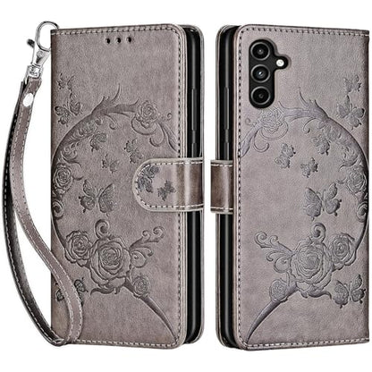 for Samsung Galaxy A15 5G Wallet case, Gray Flower | 3 Card Holders, Kickstand, Shockproof TPU Shell, PU Leather, Magnetic Closure, Protective Flip Folio Cover, Women - color: 9
