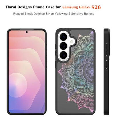 for Samsung Galaxy S26 5G Case: Cute Flowers Floral Design for Girls Women Translucent Matte Slim Soft TPU Bumper Shockproof Silicone Cell Phone Cover (Rainbow Mandala) - color: Rainbow