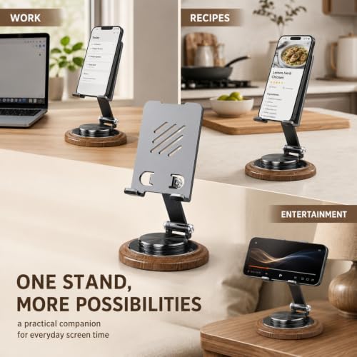 Desktop Phone Stand Foldable Wood Grain（Black）