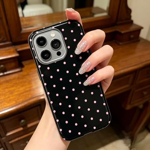 Pink Polka Dot Phone Case for iPhone 17 ProMax 16 Pro 15 14 13 12 for Samsung 26 Ultra Plus 25 24 Double Layer Protective Shockproof Smartphone Cover Black Color (Black, iPhone 16 Plus)