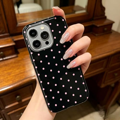 Pink Polka Dot Phone Case for iPhone 17 ProMax 16 Pro 15 14 13 12 for Samsung 26 Ultra Plus 25 24 Double Layer Protective Shockproof Smartphone Cover Black Color (Black, iPhone 16 Plus)