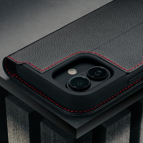 TORRO Leather Case Compatible with iPhone 17 6.3" 2025 - Premium Leather Wallet Flip Case with Kickstand and Card Slots (Compatible with Official MagSafe Chargers) - Black - color: Black with Red Detail, size: iPhone 17