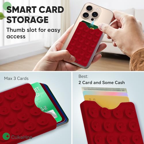 Suction Phone Card Holder Adhesive Mount,Up to 3 Cards,Red - color: Red
