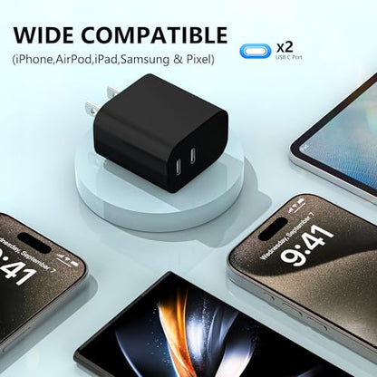 USB C Charger Block 3 Pack, Dual Port 20W Fast Wall Plug (Black) - color: Black
