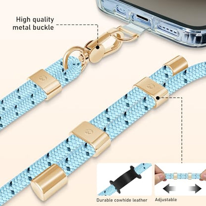 UKON Cell Phone Lanyard,Crossbody Lanyard and Wrist Strap Premium Metal Buckle Phone Charms with 2 X Clear Patch Compatible with All Smartphone(LightBlue) - color: Lightblue