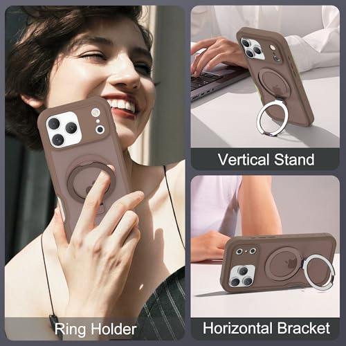 Compatible with iPhone 17 Pro Case with Magnetic Ring Stand [Compatible with Mag-Safe] [Built-in Screen Protector] Military-Grade Drop Protection Matte Translucent Phone Case, Desert Brown - color: Desert Brown, size: Iphone 17 Pro