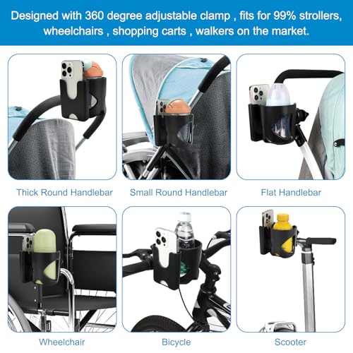 Accmor Stroller Cup Holder, Cup Holder for Walker Bike Wheelchair - color: Cup Phone Holder-Black