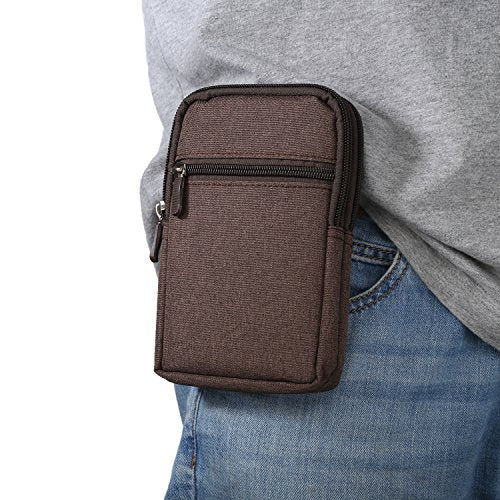 Vertical Cell Phone Belt Clip Holster, Phone Waist Bag for Mens, Nylon Smartphone Holder with Belt Loop Mobile Phone Waist Belt Pouch Wallet Zipper Phone Carrying Case Outdoor Sport Travel Bumbag - color: Brown