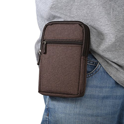 Vertical Cell Phone Belt Clip Holster, Phone Waist Bag for Mens, Nylon Smartphone Holder with Belt Loop Mobile Phone Waist Belt Pouch Wallet Zipper Phone Carrying Case Outdoor Sport Travel Bumbag - color: Brown