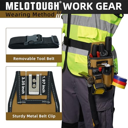 MELOTOUGH Pocket Tool Pouch Tool Belt Pouches with Belt Clip Utility Mini Tool Organizer Pouch for Electrician,Carpenter,Construction,Technician - color: Brown