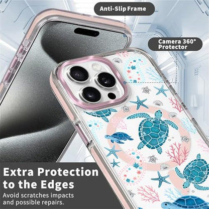 VisEnt Clear Case for iPhone 15 Pro, Magnetic Phone Case, Transparent Slim Cover, Military Grade Protection, Shockproof, Anti-Yellowing, Scratch Resistant, Sea Turtle Paisley - color: Sea Turtle Paisley, size: Iphone 15 Pro