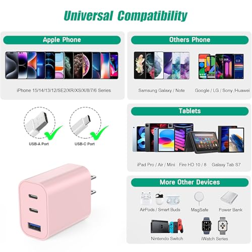USB C Charger Block for Apple iPhone 17 Fast Charging, 2-Pack 35W USB Block - color: 2Pack Pink, size: 2Pack