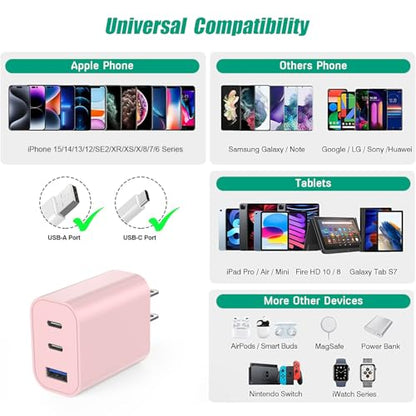 USB C Charger Block for Apple iPhone 17 Fast Charging, 2-Pack 35W USB Block - color: 2Pack Pink, size: 2Pack