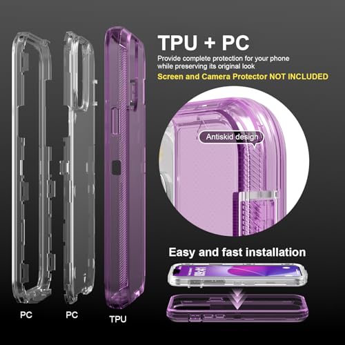 Follaroma for iPhone 12 Case/iPhone 12 Pro Case, 6.1'', Crystal Purple | Heavy Duty Shockproof Protection Phone Cases, Anti-Drop, Military Grade Dual Layer Transparent Rugged Protective Cover - color: Purple, size: iPhone 12/iPhone 12 Pro 6.1''