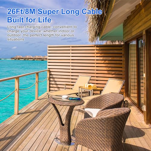 26FT/8M Extra Long iPhone Charger Cord, [Apple MFi Certified] Nylon Braided Lightning Cable 2.4A, Fast Charging Long iPhone Charger Cord for iPhone 14 13 12 11 Pro Max/XS/XR/iPad