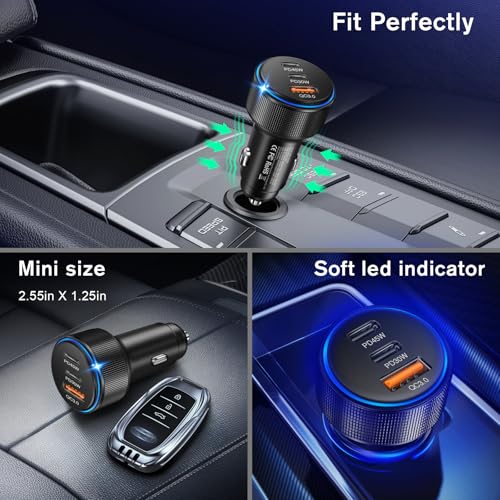 USB C Car Charger, 3-Port 93W Dual USB-C+USB-A Fast Charging Adapter - color: 3 Pack Black