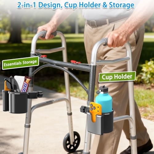Universal Clamp-on 2-in-1 Cup Holder & Phone Holder for Stroller, Walker, Wheelchair, Fits 12oz-40oz Drinks, Multifunctional Storage Organizer, Pack of 2 - color: Pack Of 2