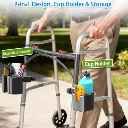 Universal Clamp-on 2-in-1 Cup Holder & Phone Holder for Stroller, Walker, Wheelchair, Fits 12oz-40oz Drinks, Multifunctional Storage Organizer, Pack of 2 - color: Pack Of 2