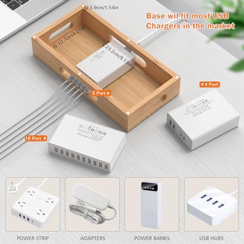 Bamboo Charging Station with 5-Port USB Charger & 5 Cables-Natural Bamboo - color: #2 (Dock+Cables+Adaptor)