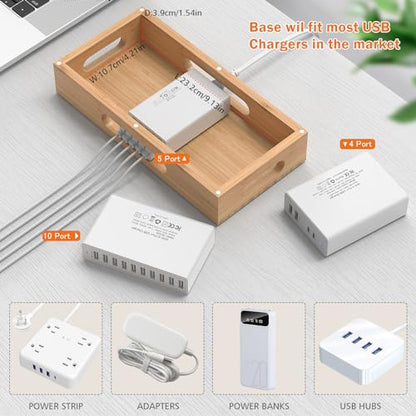 Bamboo Charging Station with 5-Port USB Charger & 5 Cables-Natural Bamboo - color: #2 (Dock+Cables+Adaptor)
