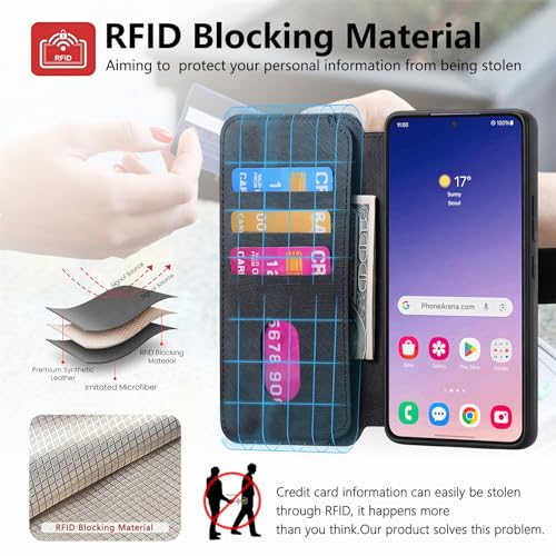 2 in 1 Wallet Case for Samsung Galaxy S25 CMG Black | PU Leather Magnetic Flip Folio Case with RFID Blocking Card Holder, Credit Card Slots Kickstand, Shockproof Protective Cover - color: Black, size: Samsung Galaxy S25
