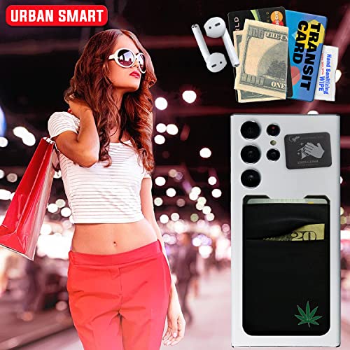 Gecko Travel Tech Double Pocket - Adhesive Card Holder - Cell Phone Pouch - Stick on Spandex Pocket - Carry Credit Cards and Cash (Weed) - color: WEED