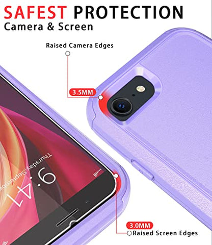 Diverbox Designed for iPhone SE case with Screen Protector Heavy Duty Shockproof Shock-Resistant Cases for Apple iPhone se Phone 2022/2020 Release (Purple) - color: Purple