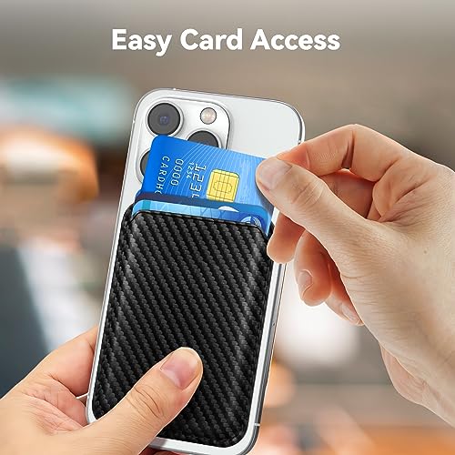 Magnetic Wallet Cell Phone Card Holder for Phone Case with Mag-Safe | Stronger Magnetic RFID Leather Phone Wallet Stick on Series of iPhone 17/16/15/14/13/12 and Pro/Promax, CFBlack - color: Carbon Fiber Black, size: 1 Pack