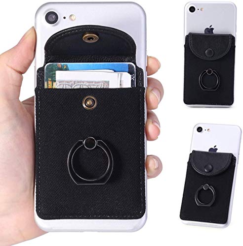 Self Adhesive Card Holder for Back of Phone with Ring Stand - Black - color: (Black Finger Ring)