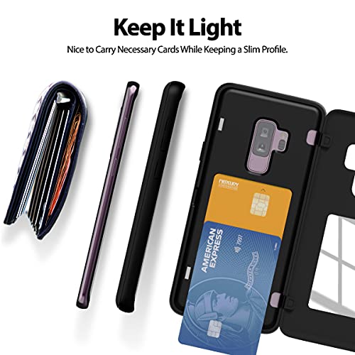 GOOSPERY Magnetic Door Bumper Compatible with Galaxy S9 Plus, Card Holder Wallet Case Easy Magnet Auto Closing Protective Dual Layer Sturdy Phone Back Cover - Black - color: Black, size: Galaxy S9 Plus