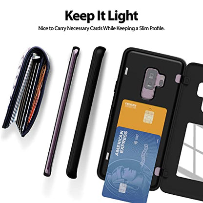 GOOSPERY Magnetic Door Bumper Compatible with Galaxy S9 Plus, Card Holder Wallet Case Easy Magnet Auto Closing Protective Dual Layer Sturdy Phone Back Cover - Black - color: Black, size: Galaxy S9 Plus
