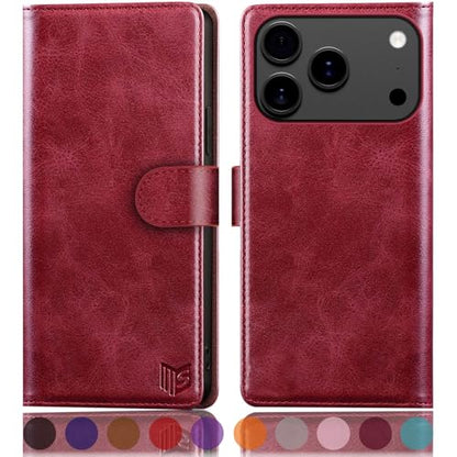 SUANPOT Compatible with iPhone 17 Pro 6.3" Wallet case with RFID Blocking Credit Card Holder,Flip Book PU Leather Protective Cover Women Men for Apple 17 Pro Phone case Red - color: Red, size: iPhone 17 Pro 6.3"