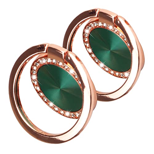 [2 Pack] Concentric Circular Texture Diamond Setting Cell Phone Ring Holder Stand, 360 Degree Rotation and 180 DegreeAdjustable Finger Ring Kickstand with Polished Metal Phone Grip (Dark Green)