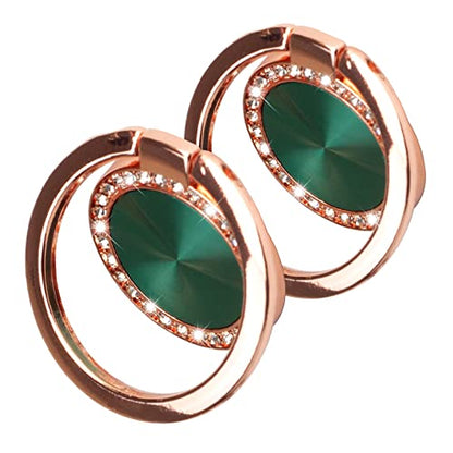 [2 Pack] Concentric Circular Texture Diamond Setting Cell Phone Ring Holder Stand, 360 Degree Rotation and 180 DegreeAdjustable Finger Ring Kickstand with Polished Metal Phone Grip (Dark Green)
