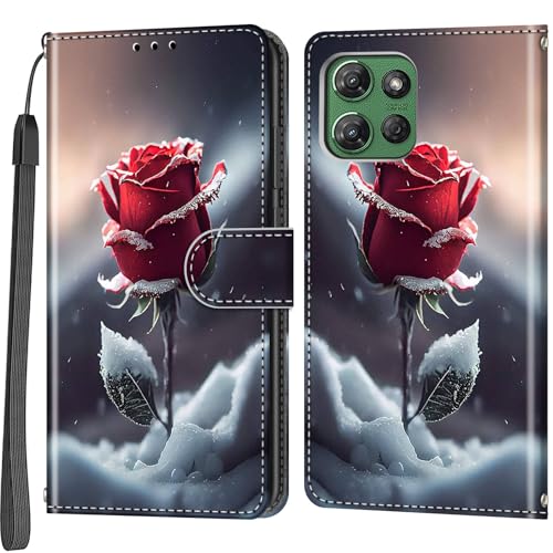 Case Wallet for Motorola Moto G Power 2025/2026, Snow Rose | Kickstand, 3 Card Holder, Shockproof TPU Interior Shell, PU Leather, Magnetic Flip Cover, Lanyard Strap - color: Pic:03