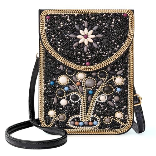 Small Beaded Crossbody Bag for Women, Boho Cell Phone Shoulder Purse Wallet with Handcrafted Colorful Beads - color: Tree-1