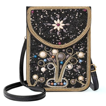 Small Beaded Crossbody Bag for Women, Boho Cell Phone Shoulder Purse Wallet with Handcrafted Colorful Beads - color: Tree-1