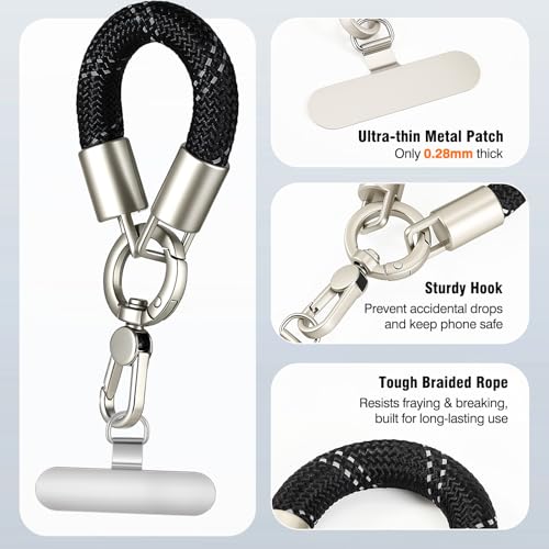 MoKo Heavy Duty Phone Tether Tab×2, Finger Phone Strap ×2 - color: Black&silver