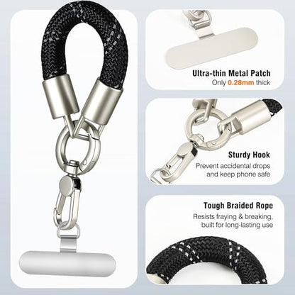 MoKo Heavy Duty Phone Tether Tab×2, Finger Phone Strap ×2 - color: Black&silver