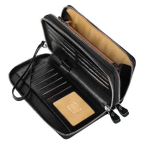Small Compact Women Wallet RFID Blocking Genuine Leather Bifold Purse with ID Windows - color: 2-waxed Black, size: One Size
