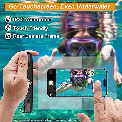 Extra Large Waterproof Phone Pouch Bag Case for Samsung Galaxy S25 Ultra S24 Plus S23 Note 20 A36 A35 A16 A15 iPhone 16E 16 Pro Max [Up to 10"] [2-Pack] IPX8 Vacation Cellphone Dry Bag-Clear