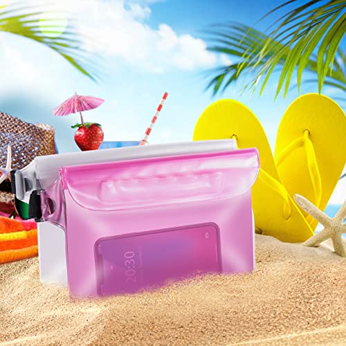 Waterproof Bag Fanny Packs for Women, Floating Beach Bags 2PCS | Floating, ideal for Beach, Boating & Kayaking&Fishing&Diving, Durable Material, Phone & Passport Pouch - color: Pink & Clear