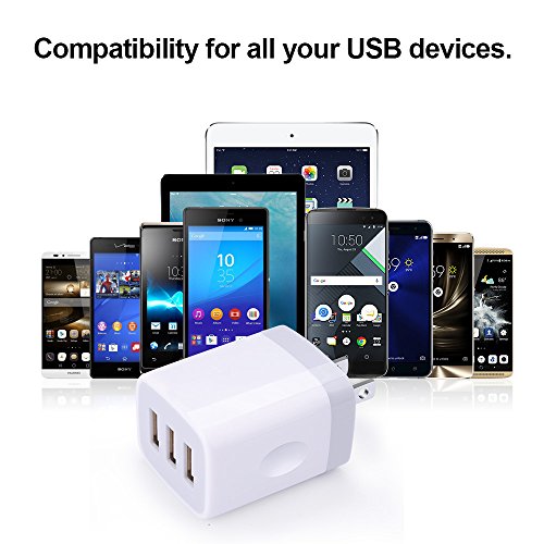 USB Wall Charger,Sicodo 3-Port Travel Smartphone Quick Charger 2 Pack 3.1Am - color: White