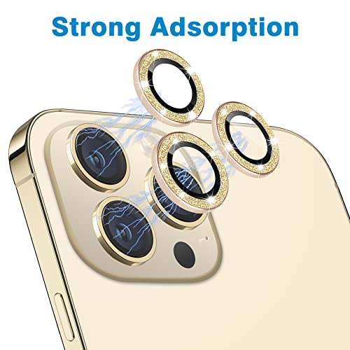 Compatible with iPhone 12 Pro Max Camera Lens Protector, Bling Glitter 9H Tempered Glass Camera Cover Anti Scratch Shockproof Screen Protector Individual Ring - 3Pcs Glitter Gold - color: Gold Glitter