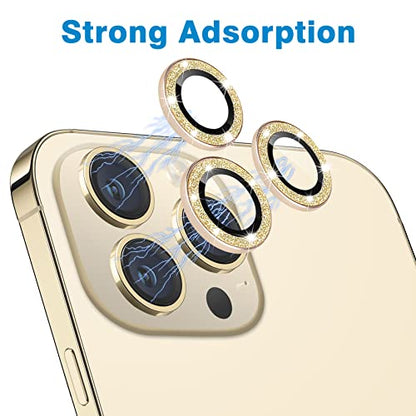 Compatible with iPhone 12 Pro Max Camera Lens Protector, Bling Glitter 9H Tempered Glass Camera Cover Anti Scratch Shockproof Screen Protector Individual Ring - 3Pcs Glitter Gold - color: Gold Glitter