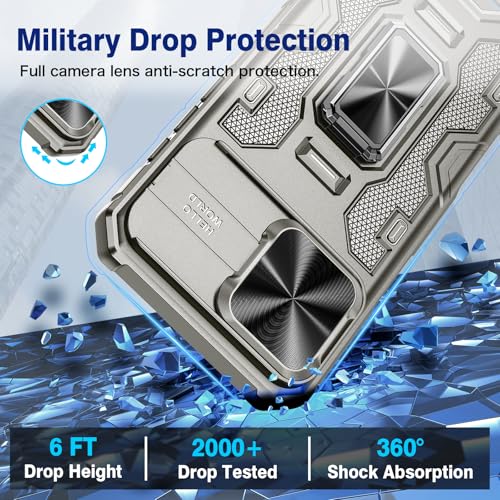 VEGO for iPhone 16 Pro Max Case with Belt Clip Holster and Kickstand | Slide Camera Lens Protector & Ring Kickstand Military Grade Heavy Duty Protection Cover for iPhone 16 ProMax - Titanium - color: Titanium