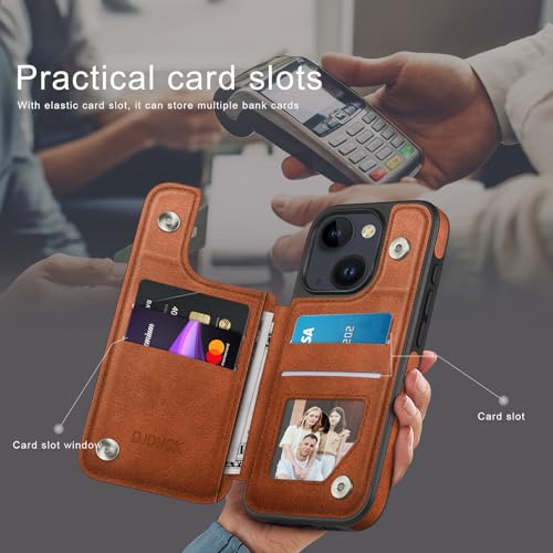 DJDUCK Designed for iPhone 15 Case Wallet with Card Holder, [Magnetic Clasp Cover] [RFID Blocking Leather Protection] Shockproof Women Men Cases 6.1 Inch for Apple 15 Light Brown - color: A - Light Brown