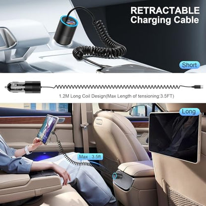 Car Charger USB C,38W Fast Car Adapter Bulit in 3.5FT USB C Coiled Cable - size: 1-Pack