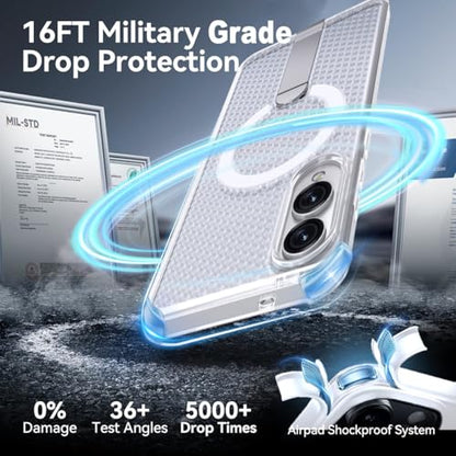 for Samsung Galaxy S25 Edge Case with Stand Compatible with MagSafe +1 Screen Protector, [Built in Kickstand &Magnet][Heat Dissipate] Protective Matte Case for Galaxy S25 Edge (Frost Clear) - color: Frost Clear